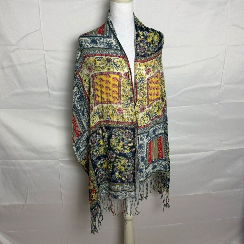 Long Bohemian Paisley Print Scarf/Wrap w/ Fringe Tassels